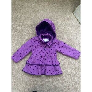 London Fog Rain Coat Toddler Girls Purple Polka Dot Jacket - Size 3T
